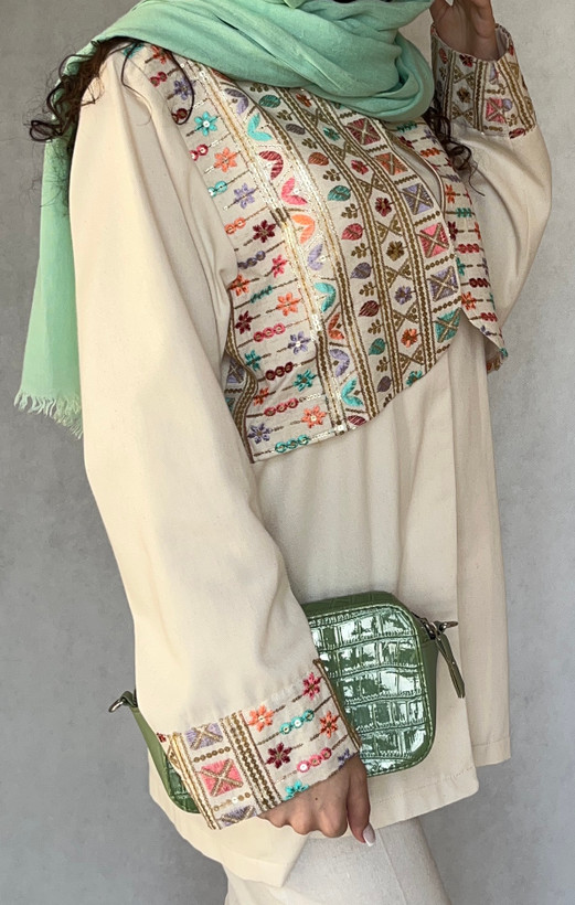 کت کتان زنانه سوزندوزی مدل جلیقه دار