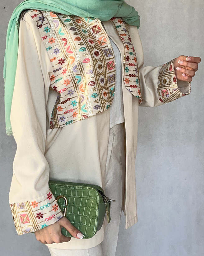 کت کتان زنانه سوزندوزی مدل جلیقه دار