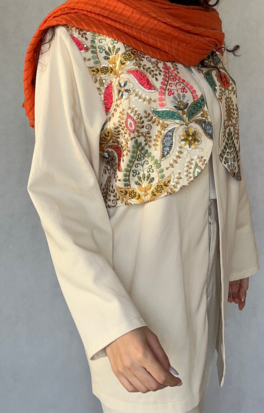 کت کتان زنانه سوزندوزی جلیقه دار