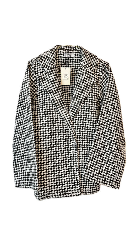 پارچه کشمیر ایتالیایی طرح پیردوپیل (سفید و مشکی) بدون پرزدهی