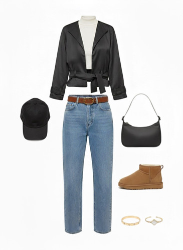 ست کراپ بارونی سانتانا با شلوار جین - مناسب استایل روزمره